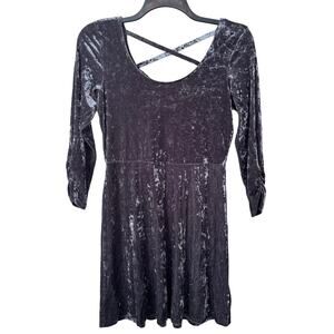 American Eagle Green Gray Velour‎ Mini Skater Dress Women's Large Open Back Y2K